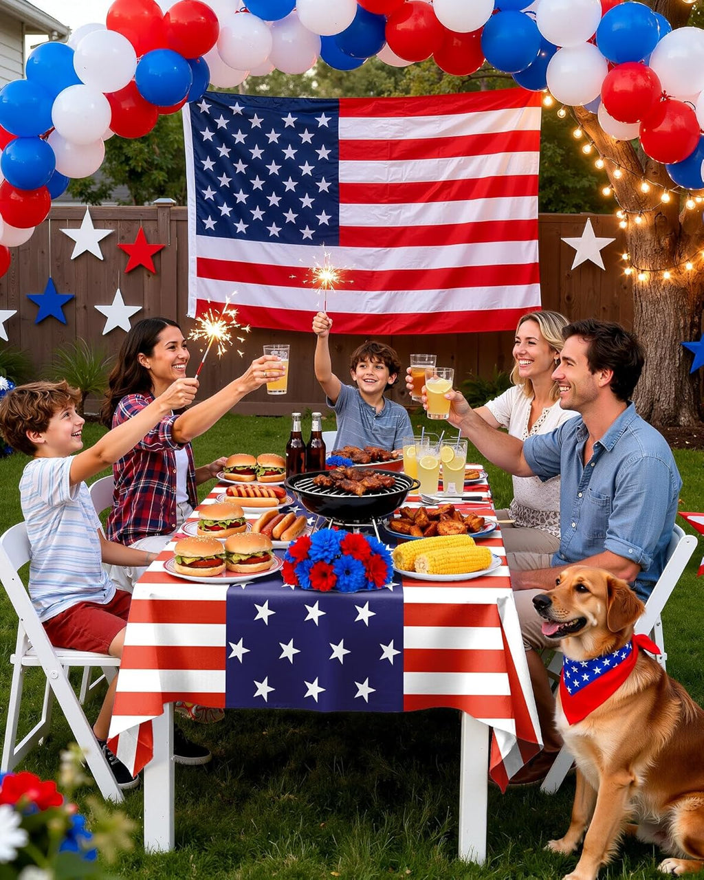 Pureegg Disposable Plastic Tablecloth - 4th of July American Flag Design | 54 x 108 Inch, 10 Pack for BBQs & Picnics