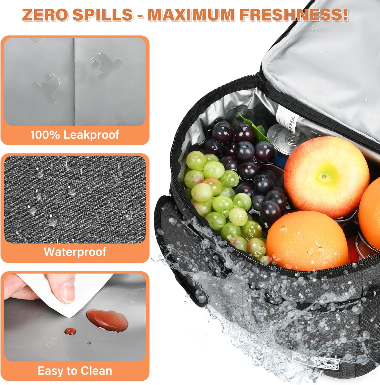 Tirrinia Insulated Lunch Bag - Leakproof Soft Cooler for Work, School & Picnics | Charcoal Color