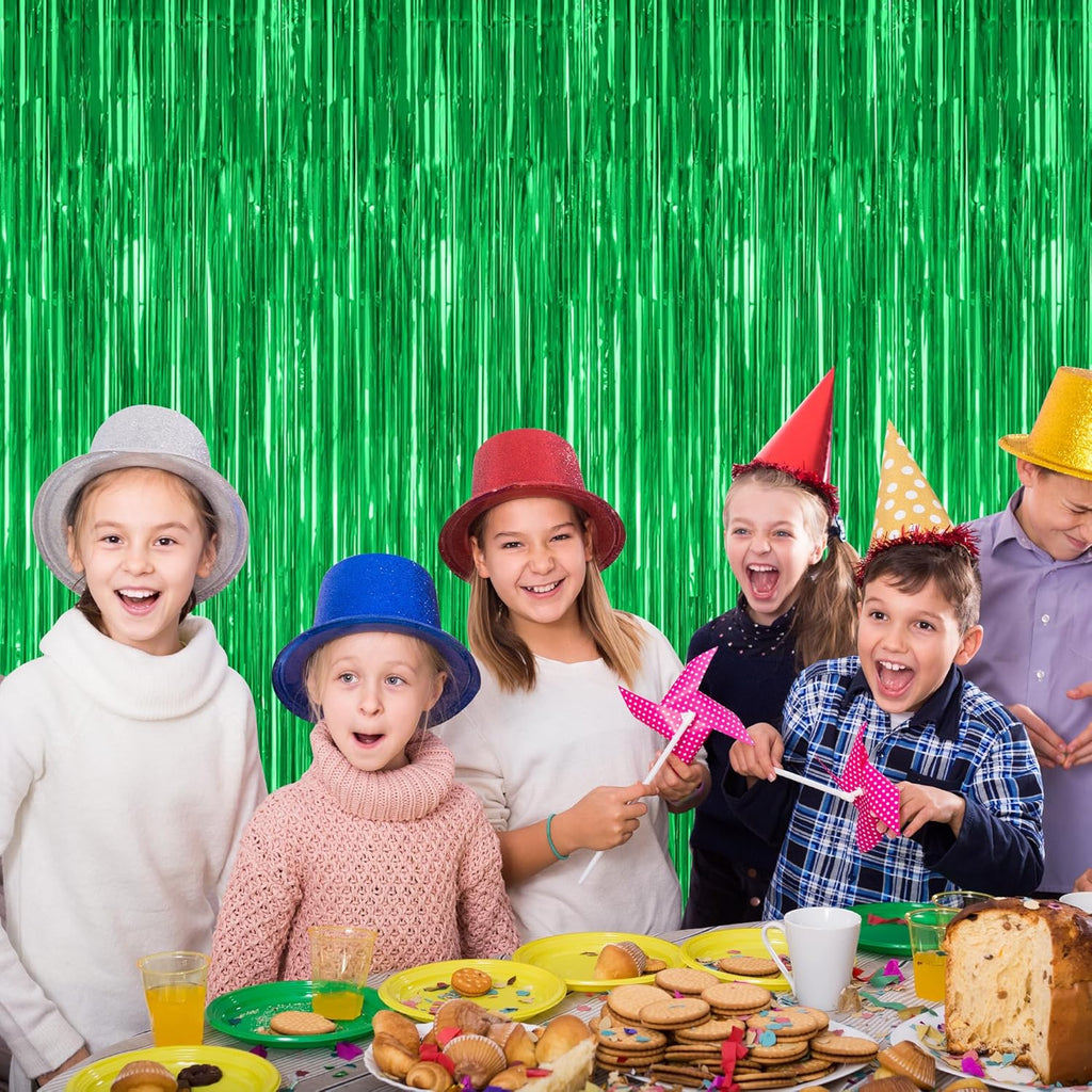 Skiennix 8 Pack Green Streamers - 3.28 FT x 7.05 FT Dinosaur Backdrop | Metallic Tinsel Fringe Curtains for Jungle Party Decor