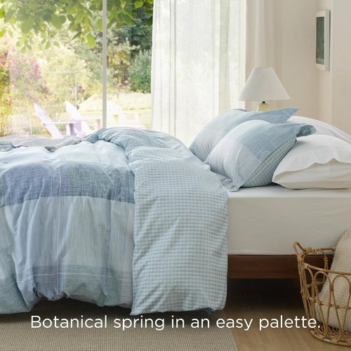Bedsure Duvet Cover Set - Queen Size Gingham Reversible Buffalo Plaid in Blue | 3-Piece with Zipper Closure & 8 Corner Ties