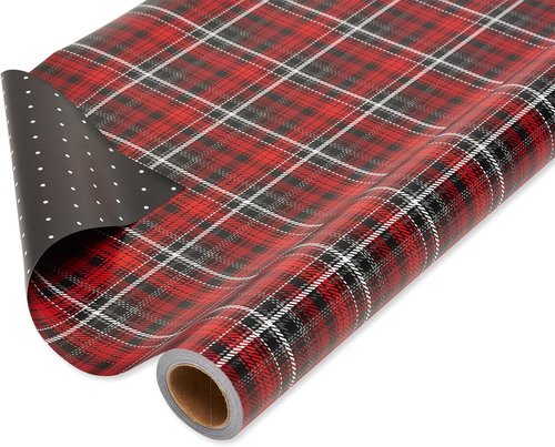 American Greetings Jumbo Reversible Wrapping Paper Roll - Christmas Gift Wrap in Red & Black | 175 sq. ft. (30 in. x 70 ft.) Polka Dots & Plaid