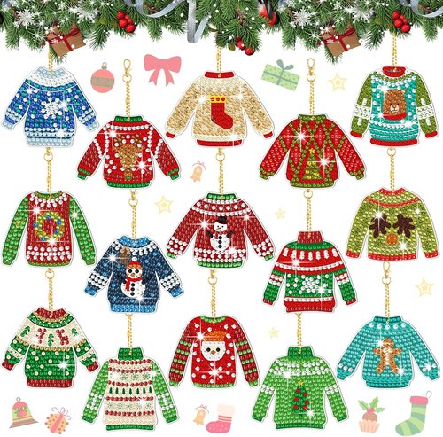 Estune 15 Pcs Christmas Diamond Painting Keychain Kits - DIY 5D Art for Holiday Decor & Gifts