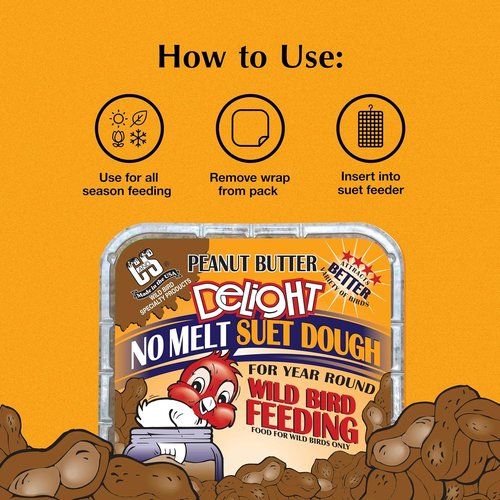 C&S Peanut Butter Delight Suet Dough - No Melt, 11.75 Ounces | 12 Pack for Wild Birds