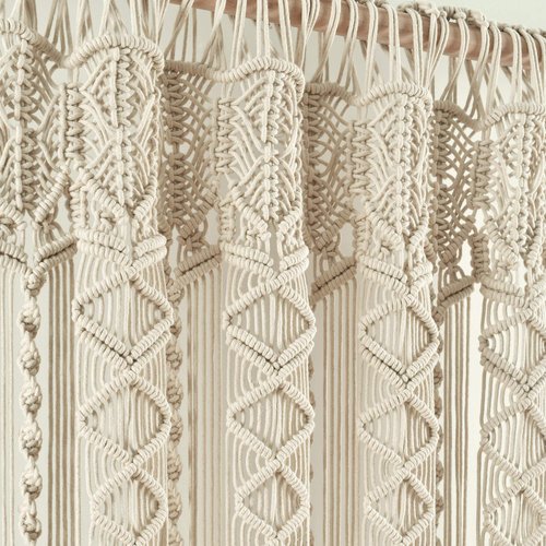 Lush Decor Boho Macrame Textured Cotton Window Curtain Panel Single 40" W x 63" L Neutral - Macrame Curtains for Windows, Room Divider, Boho Wall Decor