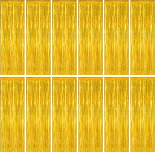 Gold Backdrop Curtains by Class of 2026 - 12 Pack Metallic Fringe Streamers | 3.28 FT x 7.05 FT Graduation Decorations