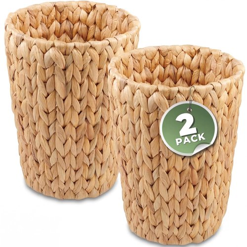 84ECO Wicker Trash Cans - Stylish Rattan Waste Baskets for Bathroom & Bedroom - Natural 2 Gallon (2-Pack)