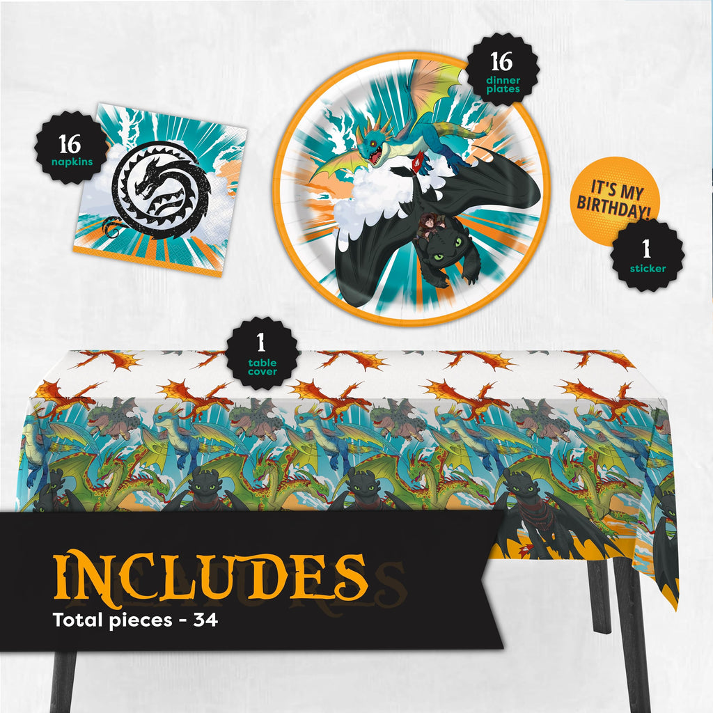 How to Train Your Dragon Party Supplies & Decorations | Tablecloth, Plates, Napkins, Sticker | Officially Licensed