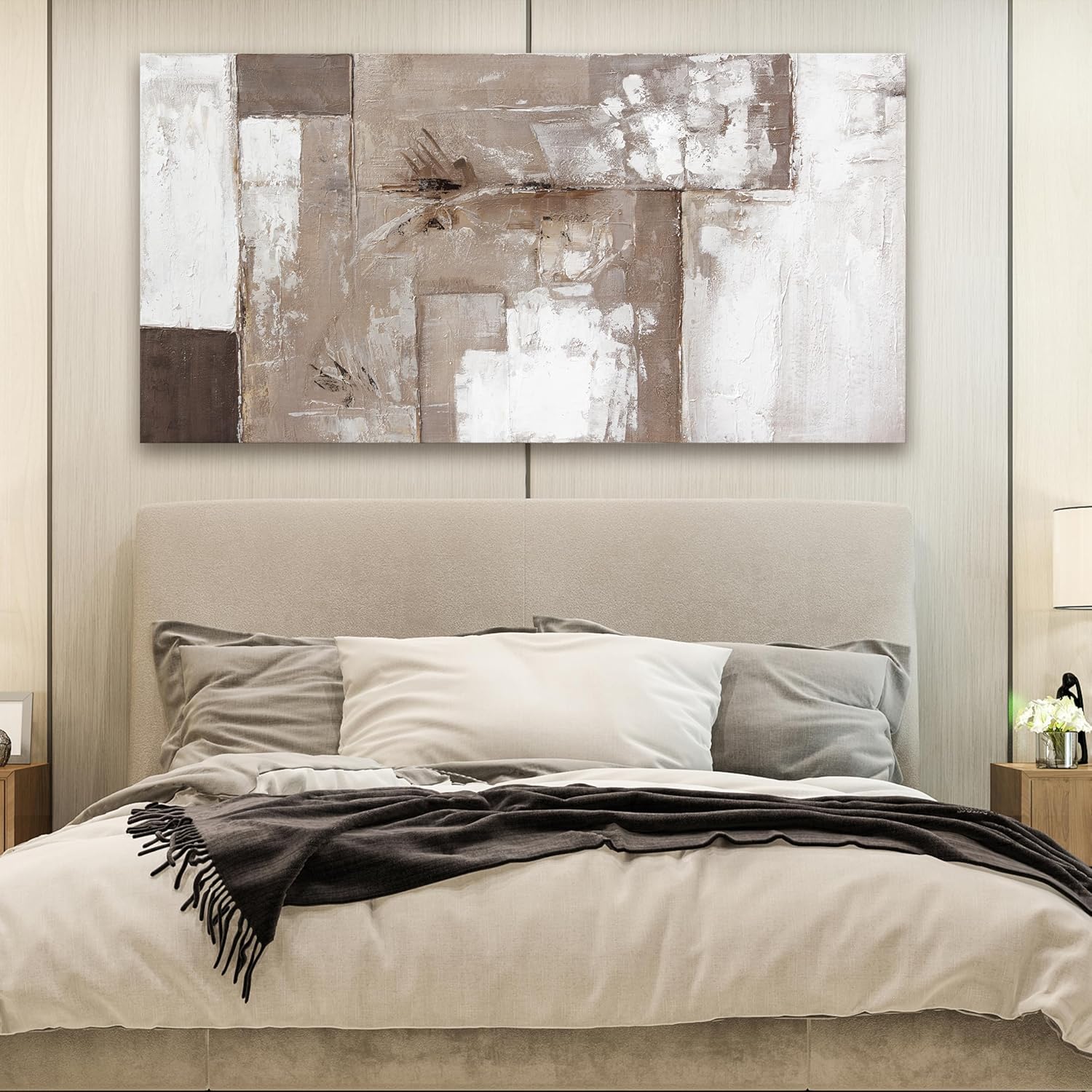 Skiennix Abstract Wall Art - Modern Canvas Decor for Living Room | Brown, Grey & White - 24x48 Inch