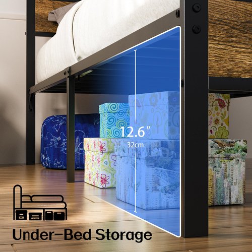 Liians Twin Bed Frame with Storage Headboard USB Charging Station, Smart LED Lights, Metal Platform Bed Easy Assembly, No Box Spring Needed