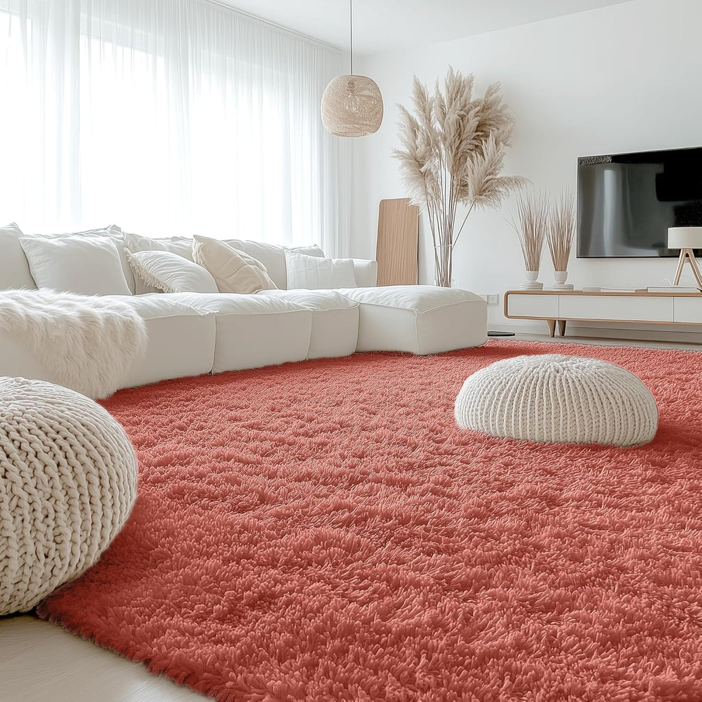 OLANLY Large Area Rug - Soft Fluffy Shaggy Carpet for Living Room & Bedroom | 9x12 Rust Red