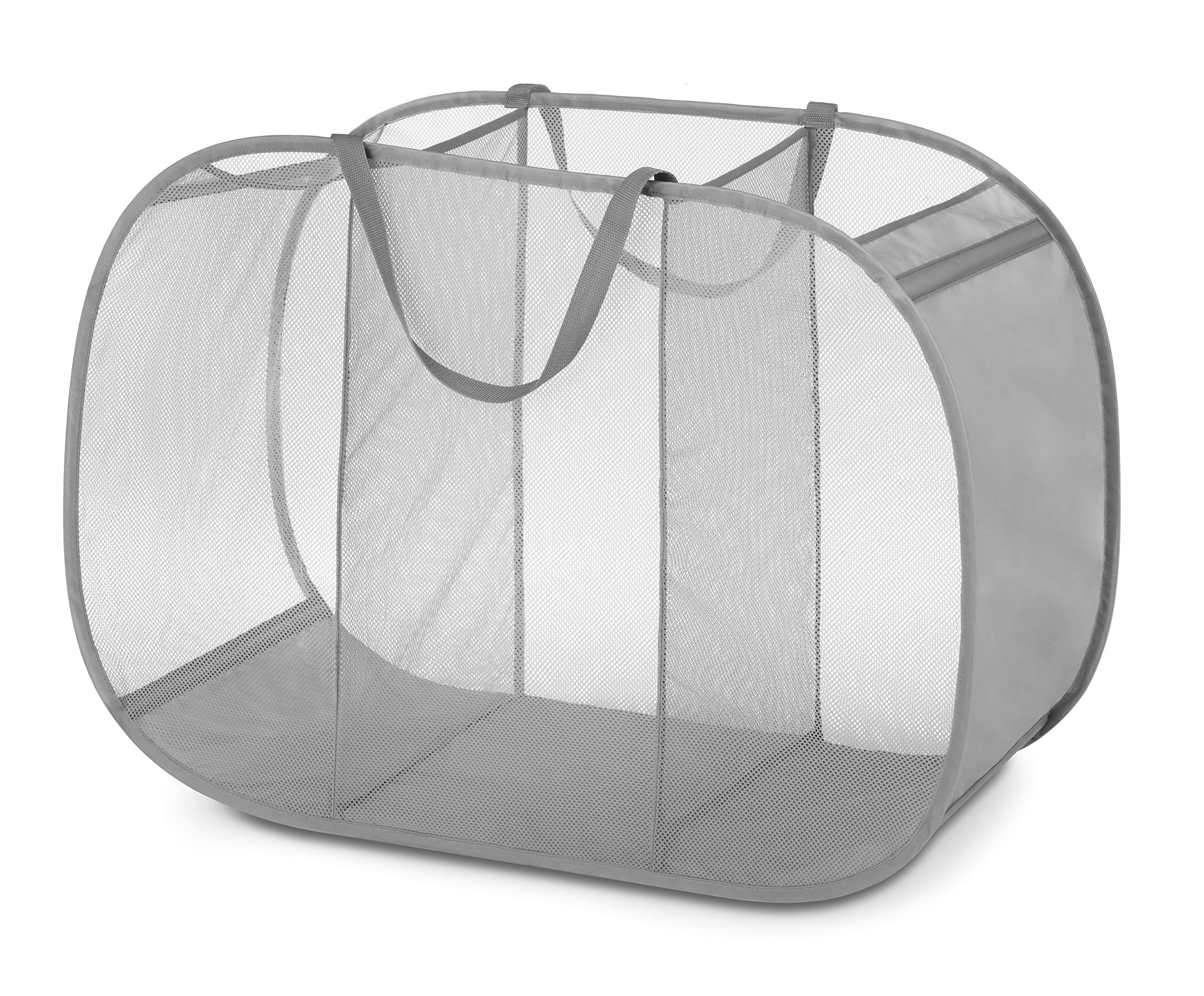 Whitmor Mesh Popup Laundry Hamper 3 Compartment Sortable Horizontal Collapsible Laundry Basket for Clothes Laundry Room Bedroom