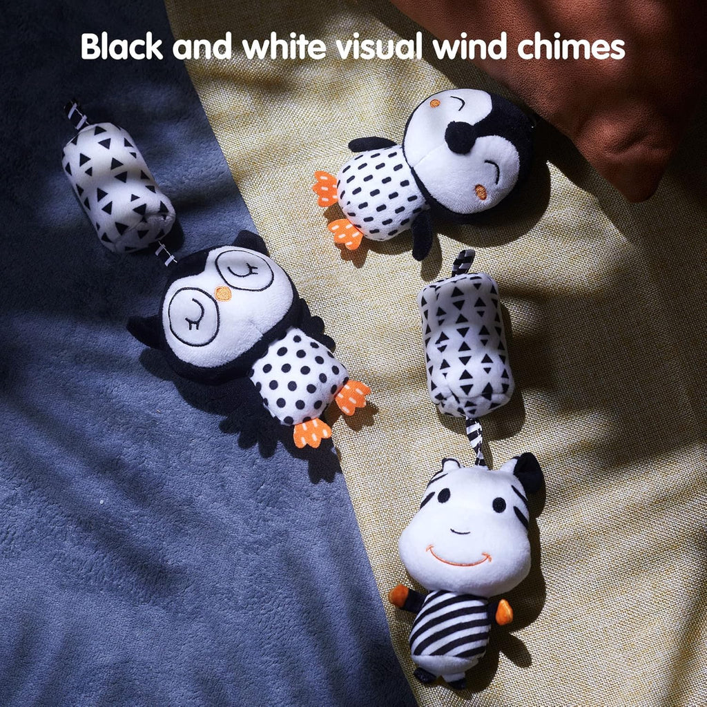 TUMAMA Plush Baby Toys - Black and White Hanging Rattles for Newborns | 4-Pack for 3-12 Months