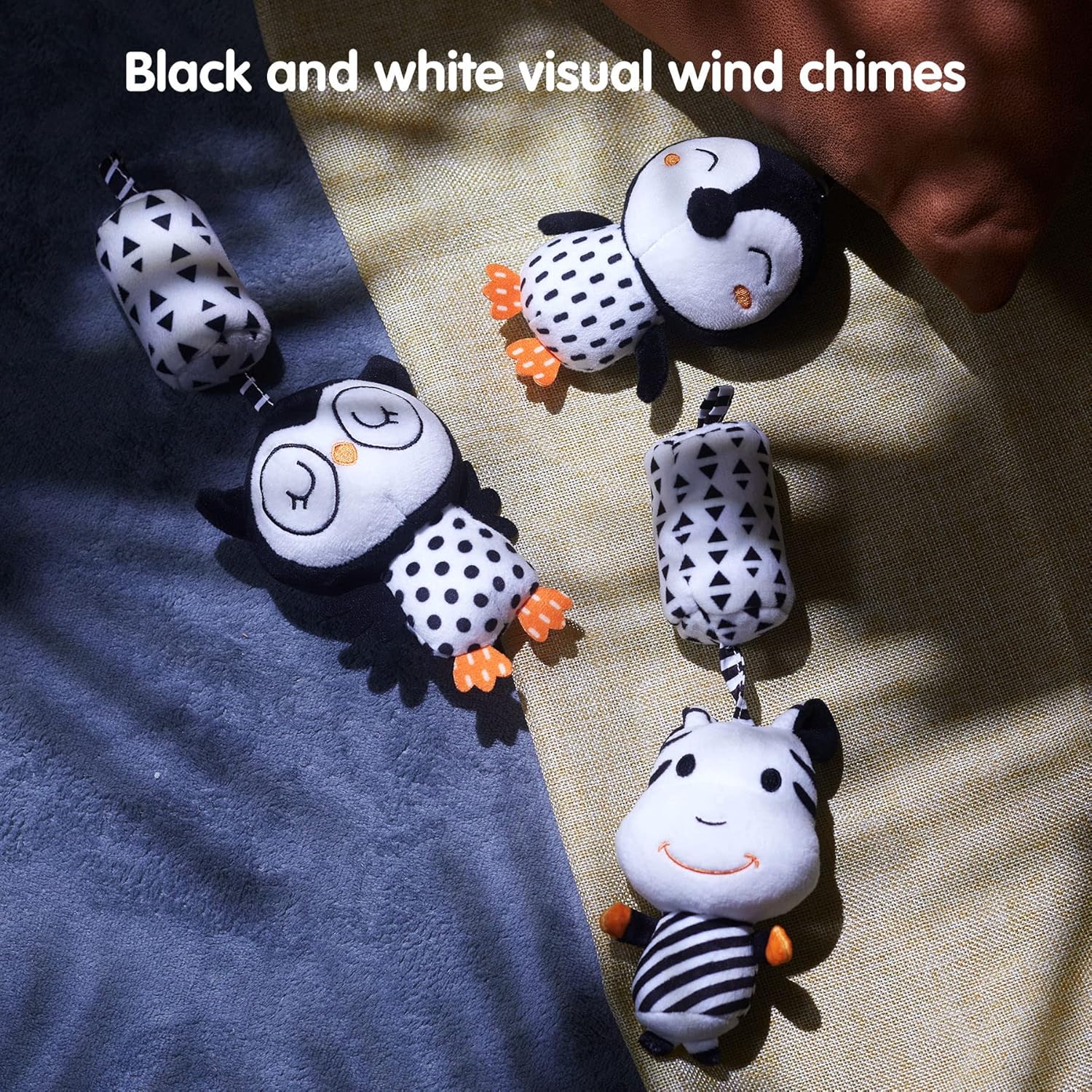 TUMAMA Plush Baby Toys - Black and White Hanging Rattles for Newborns | 4-Pack for 3-12 Months