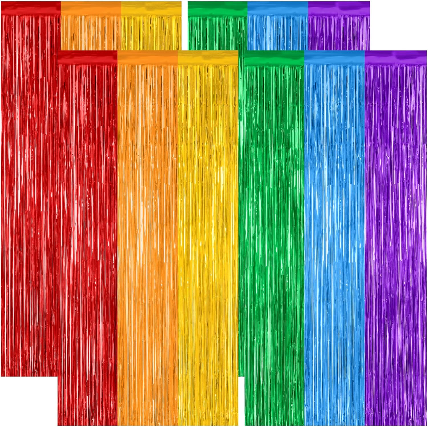 ZATAYE Rainbow Backdrop - 4 Pack Metallic LGBT Party Decor | 3.28 FT x 7.05 FT Tinsel Streamers