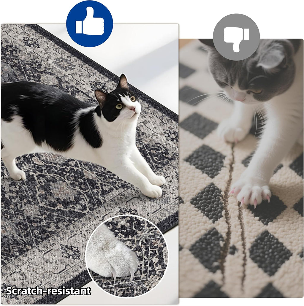 Skiennix Kitchen Rug Set - Farmhouse Washable Non-Slip Mats for Sink & Stove | Soft Cozy Runners (2x3, 2x4, 2x5, Black)