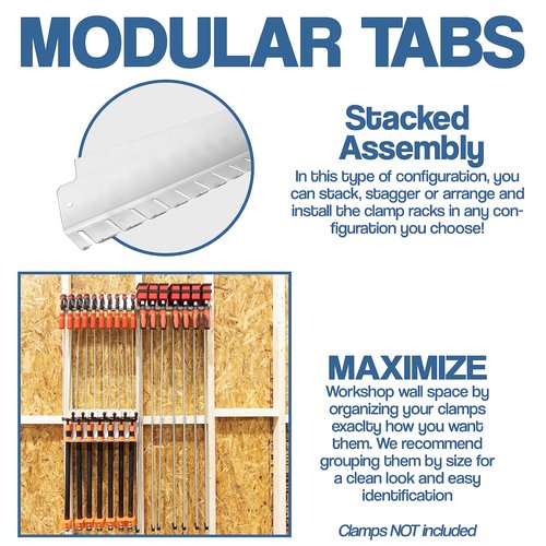 Fulton Woodworking Tools Modular Clamp Rack Assortment with 1 each F-Clamp Rack •1 each Bar/Parallel 1 each PipeClamp Rack Included, Quick to Align •Pre-Drilled 16 inch on Center