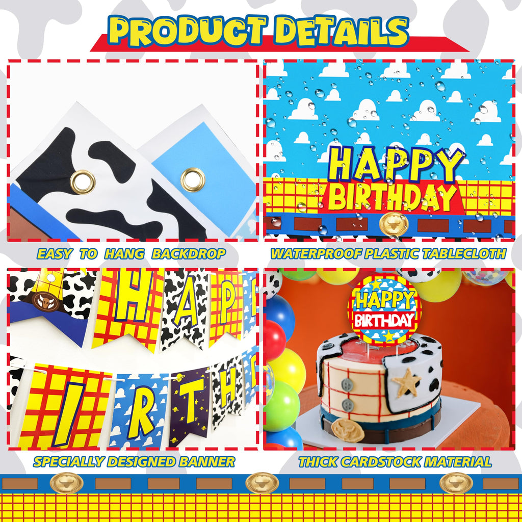 Two Infinity and Beyond Birthday Decorations Cartoon Story 2nd Birthday Party Supplies Include Balloon Arch Banner Backdrop Tablecloth Crown for Toy Themed Party Decor