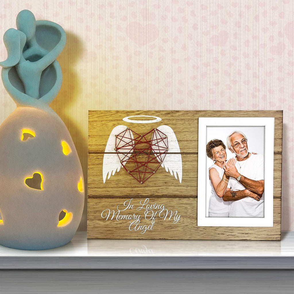 OakiWay Wood Picture Frame - Heart-Shaped Guardian Angel Sympathy Gift | 4x6 Memorial Frame