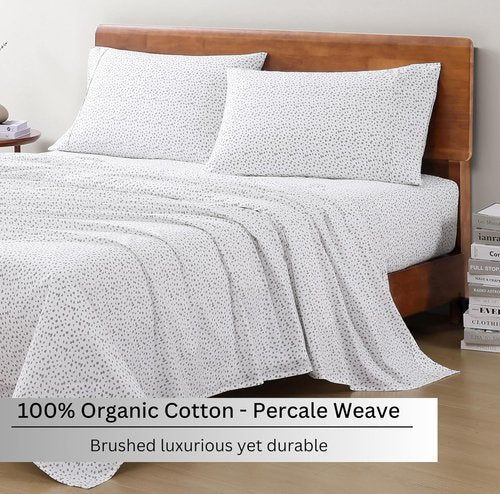 LANE LINEN 100% Organic Cotton Full Size Sheet Set - Soft & Comfy Percale Bedding in Haze Grey