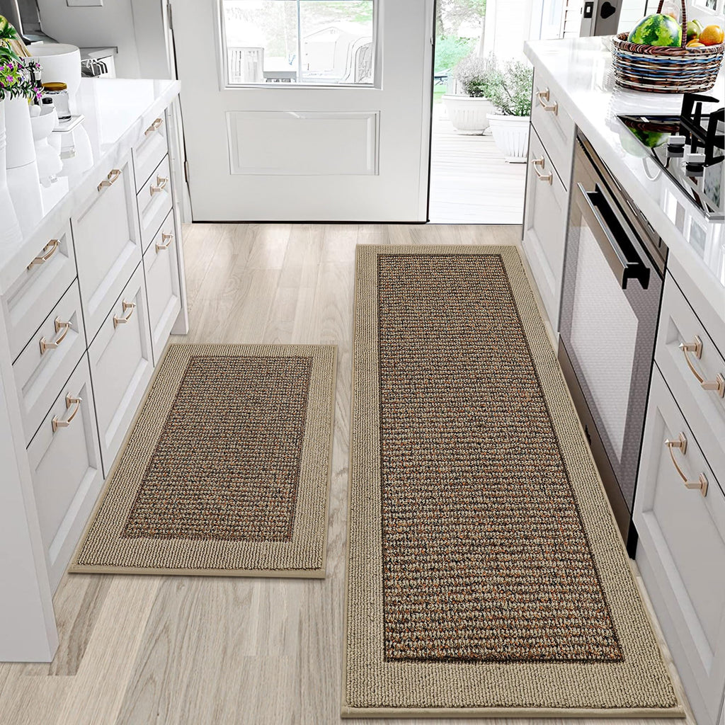 BEQHAUSE Kitchen Rugs and Mats Set of 2 Non-Slip Kitchen Mats for Floor, Absorbent and Stain Resistant Kitchen Runner, Machine Washable Rugs for Kitchen, Laundry & Sink, 24"x36"+24"x60", Taupe