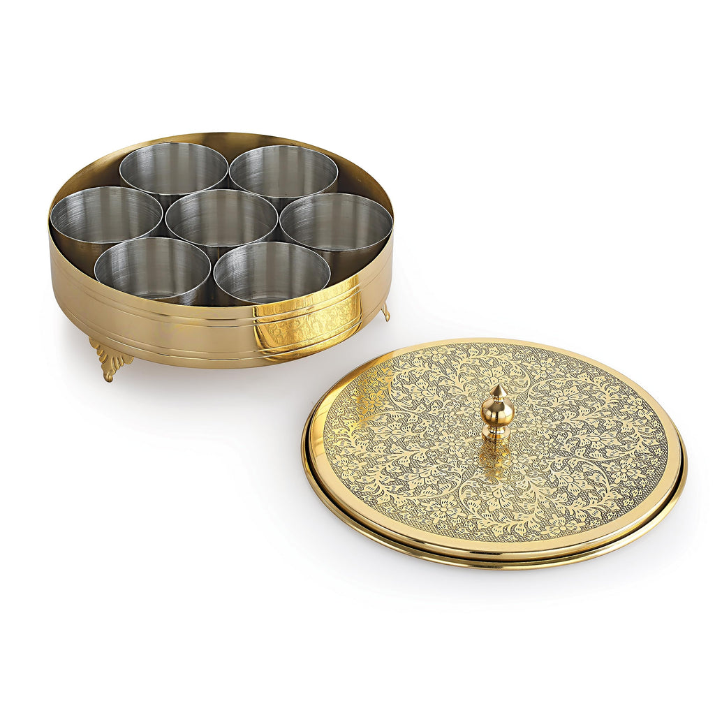 Priya Stainless Steel Color Masala (Spice) Box/Dabba/Organiser with See Through Lid with 7 Containers