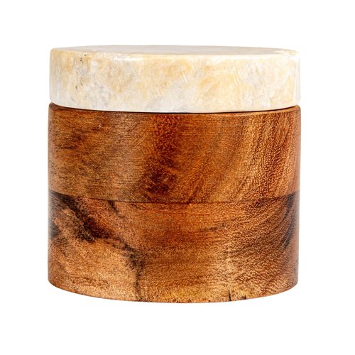 Creative Co-Op Mélange Acacia Wood Container with Marble Lid, Natural and Yellow