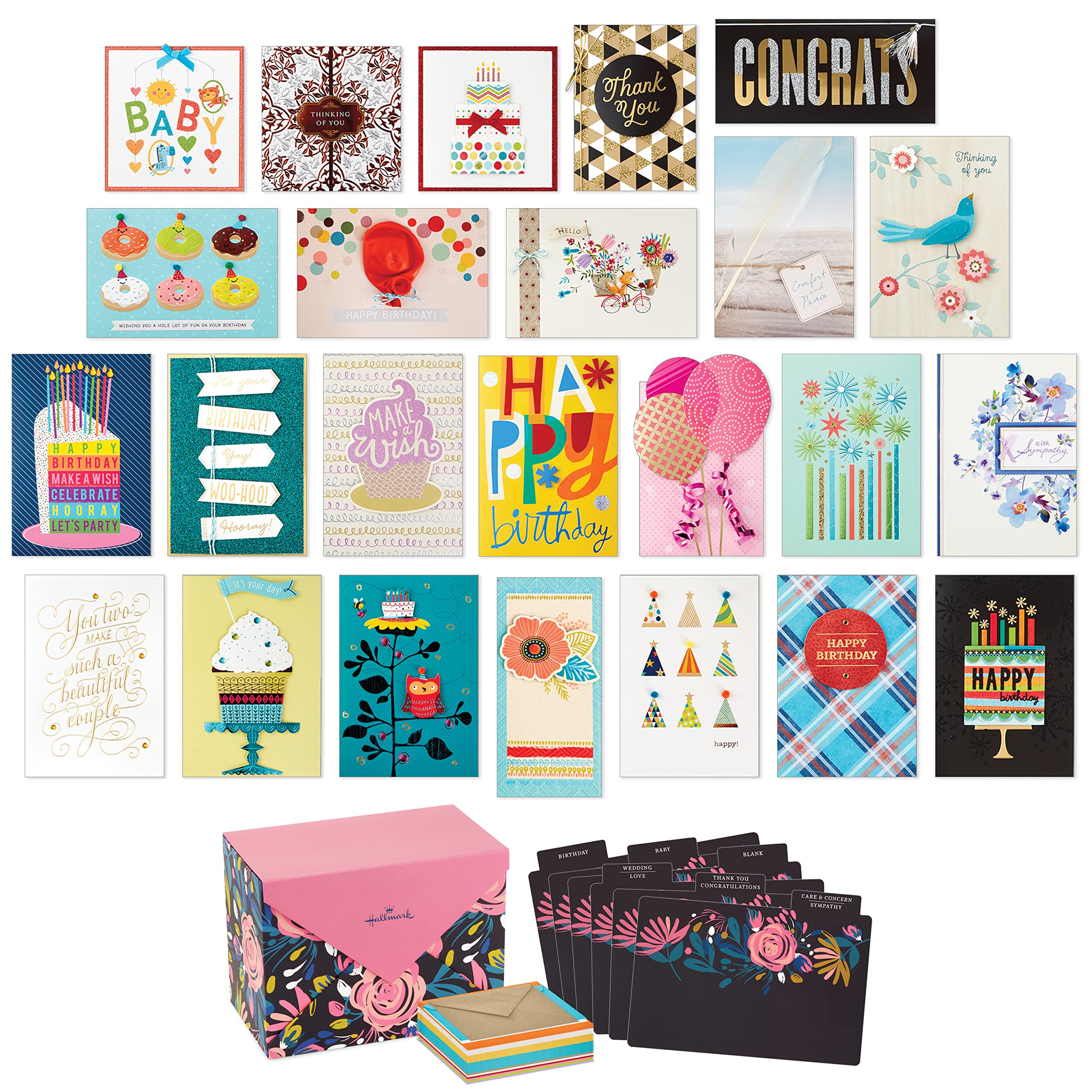 Hallmark Pack of 24 Handmade Assorted Boxed Greeting Cards, Modern Floral—Birthday/ Baby Shower Cards, Wedding/ Sympathy Cards, Thinking of You/ Thank You Cards
