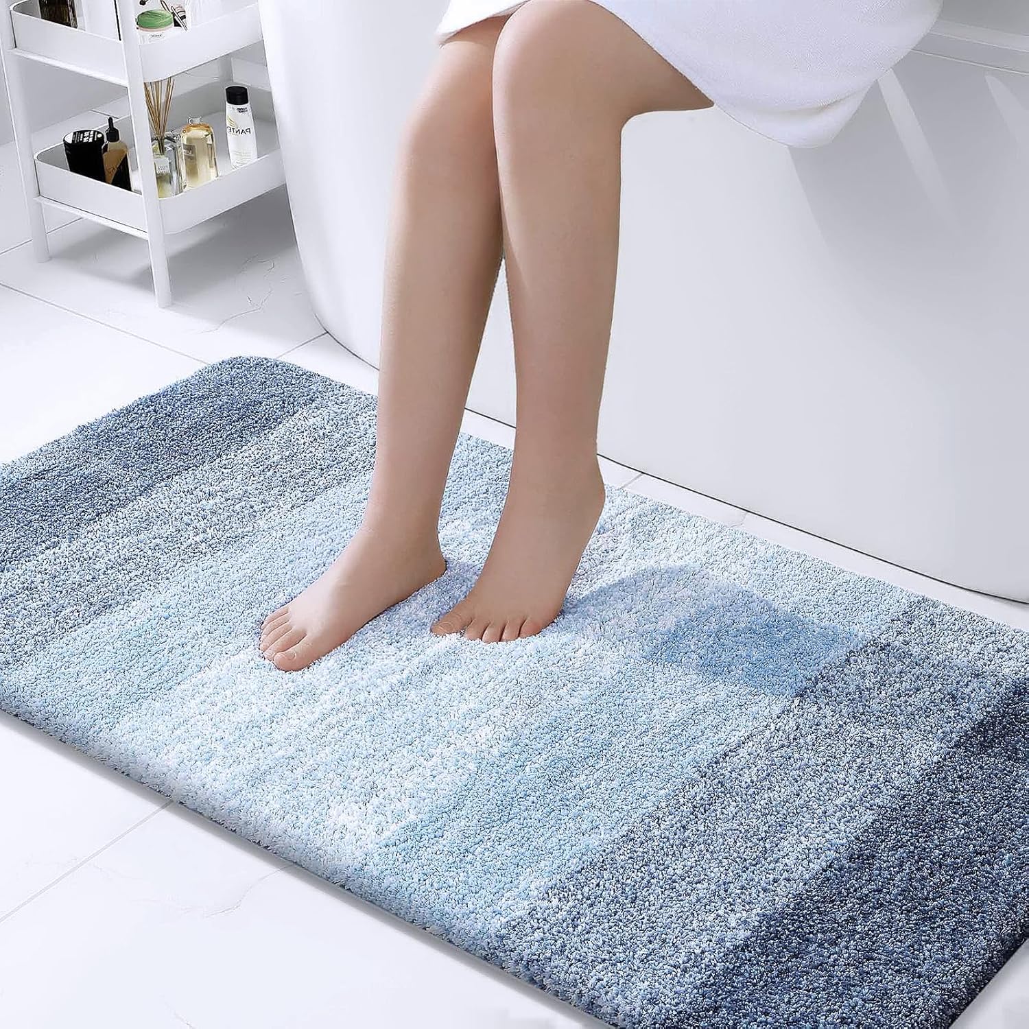 OLANLY Bathroom Runner Rugs - Extra Soft Microfiber, Quick Dry & Machine Washable - 47x24, Blue