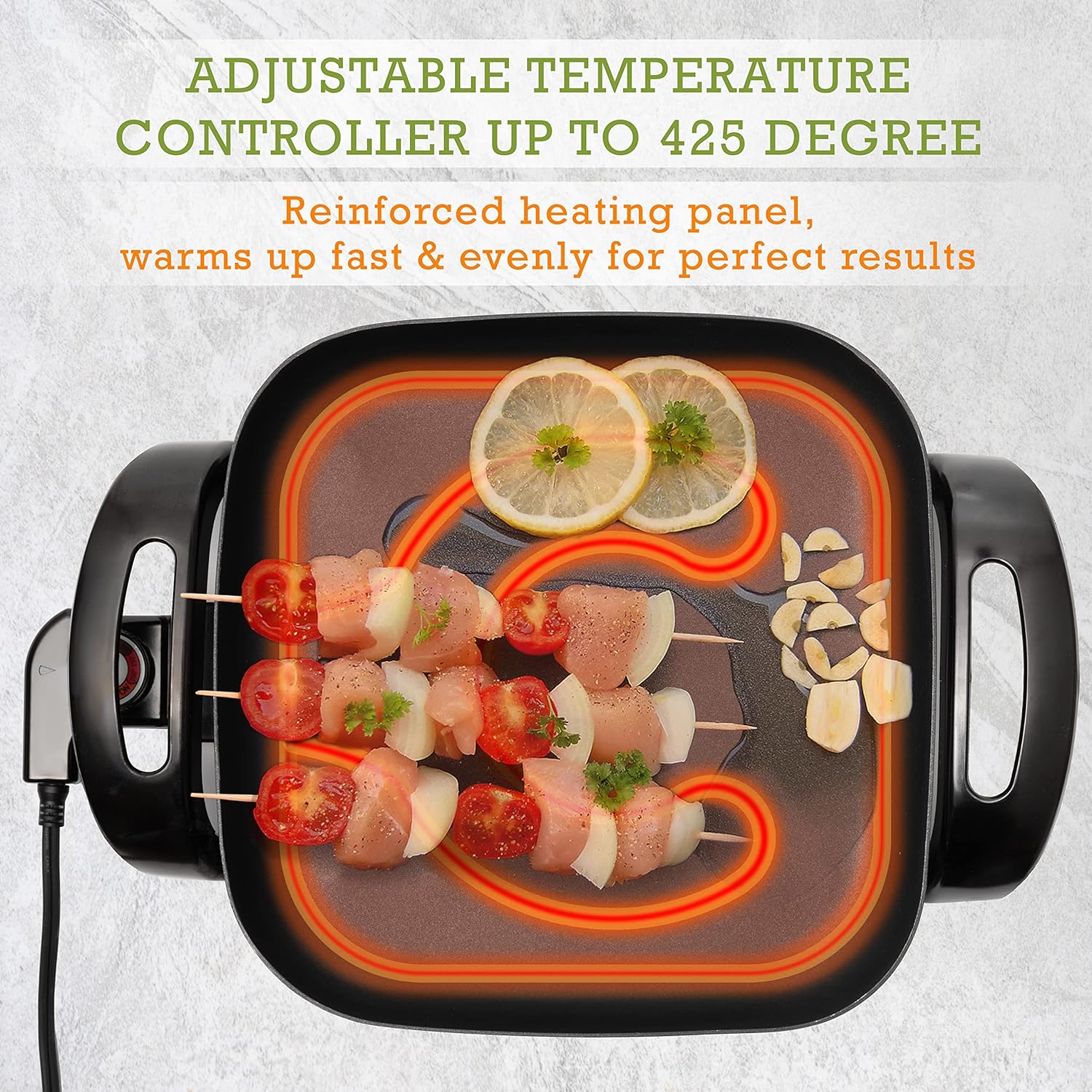 Moss & Stone Nonstick Electric Skillet - 12x12 Inch Aluminum Frying Pan with Vented Glass Lid & Adjustable Temperature Control