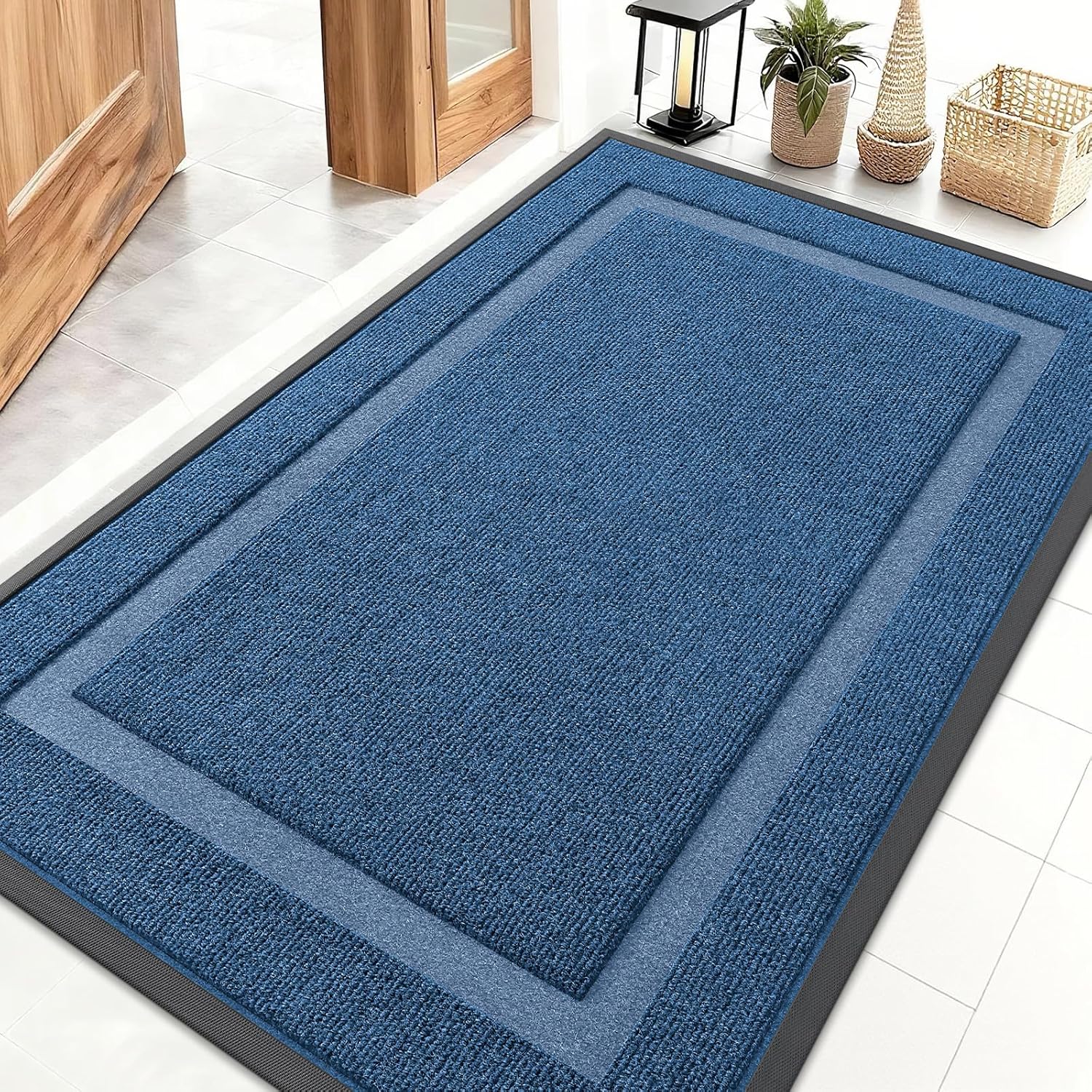 OLANLY Indoor Outdoor Front Door Mat - Waterproof, All-Season, Easy Clean | 47x32 Light Blue