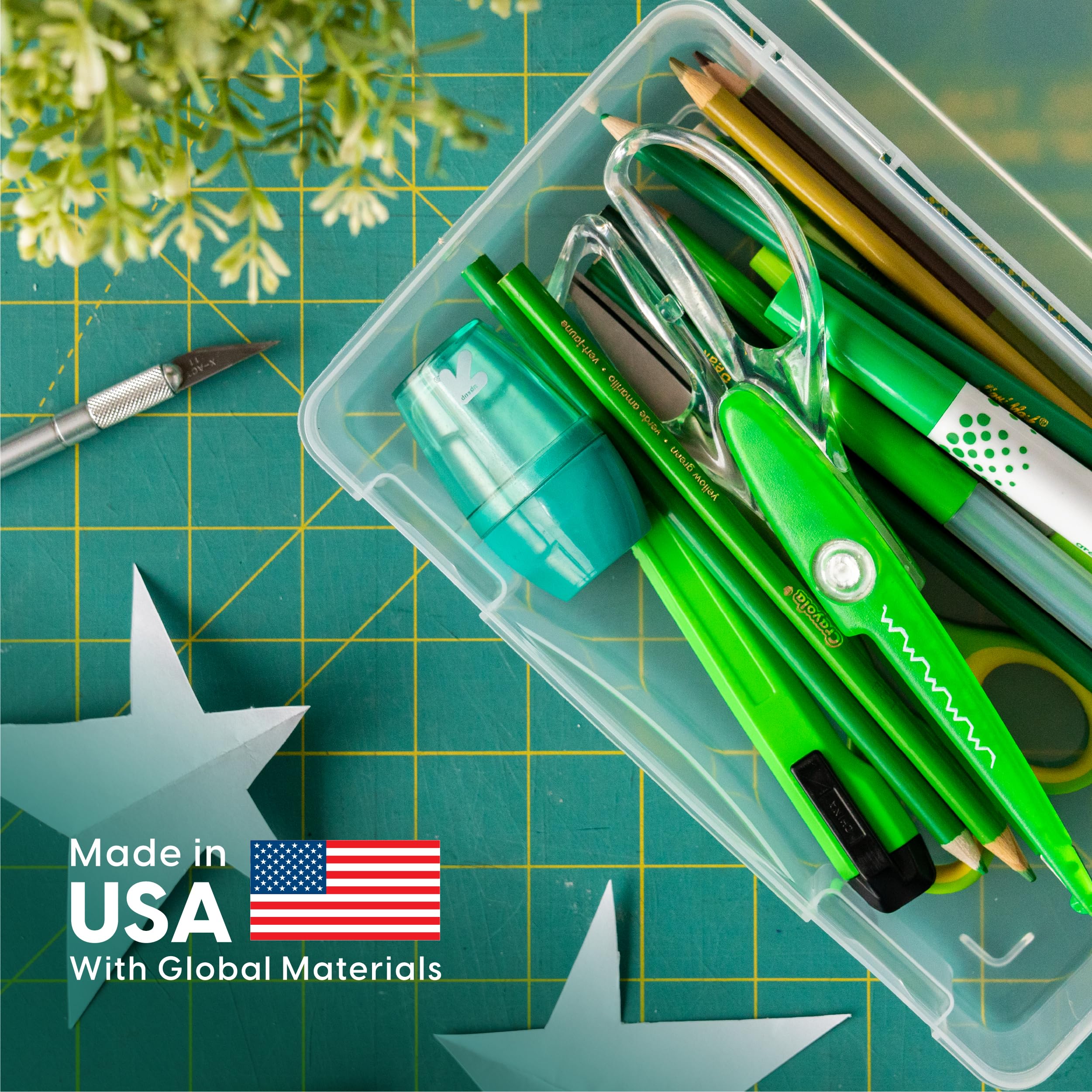IRIS USA Pencil Case Boxes, 6-Pack, |Made in USA|, Plastic Bead Organizing Containers with Snap Lid for Arts, Crafts, Ephemera, Stickers, & Dance Cheer, Clear - Medium