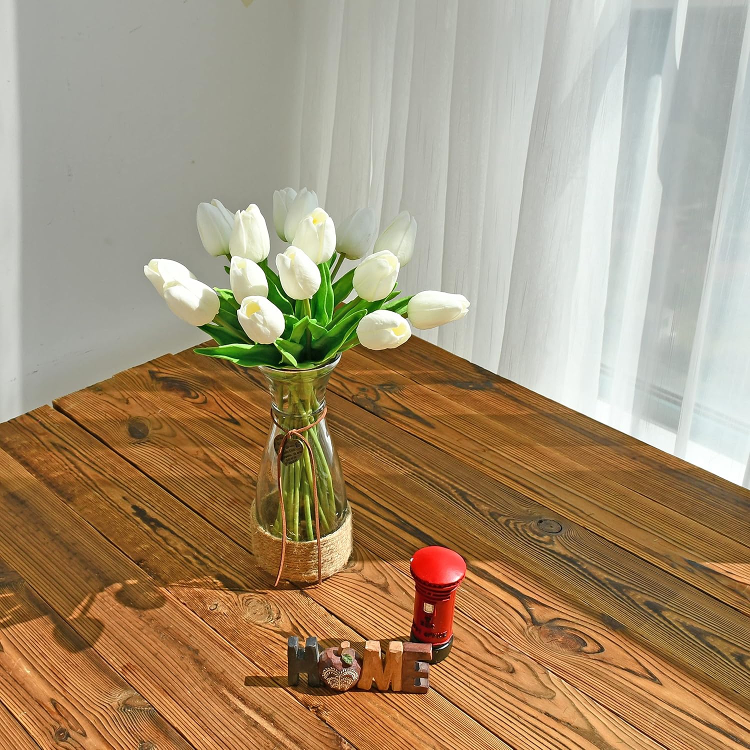 ONLY ART Artificial White Tulips - 28 Pcs 13.5 Inch PU Faux Flowers for Home Décor & Weddings