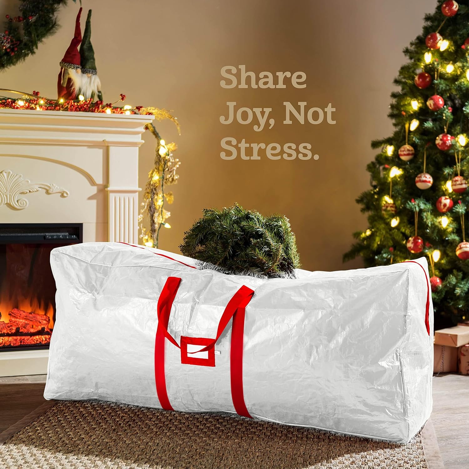 Zober Christmas Tree Storage Bag - Waterproof & Durable for 9 Ft Artificial Trees - White with Label Slot
