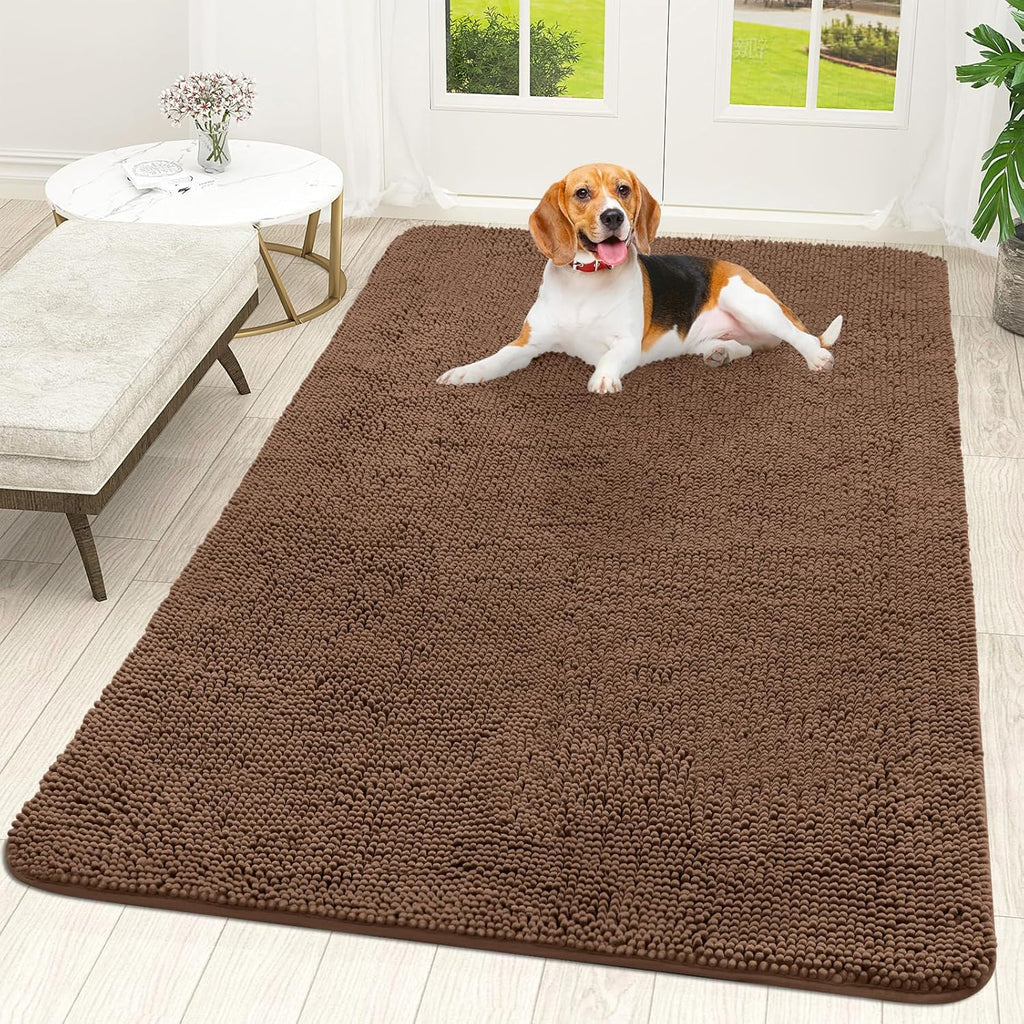 OLANLY Dog Door Mat - Absorbent Non-Slip Mud Mat for Indoor Use | Quick-Dry Chenille, 59x35 Mocha