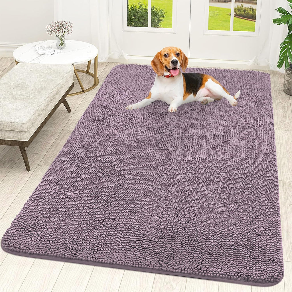 OLANLY Dog Door Mat - Absorbent Non-Slip Washable Doormat for Muddy Paws | 59x35 Deep Plum