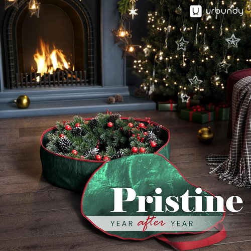 Heavy Duty Wreath Storage Bag - 24 Inch Waterproof Christmas Wreath Container in Green