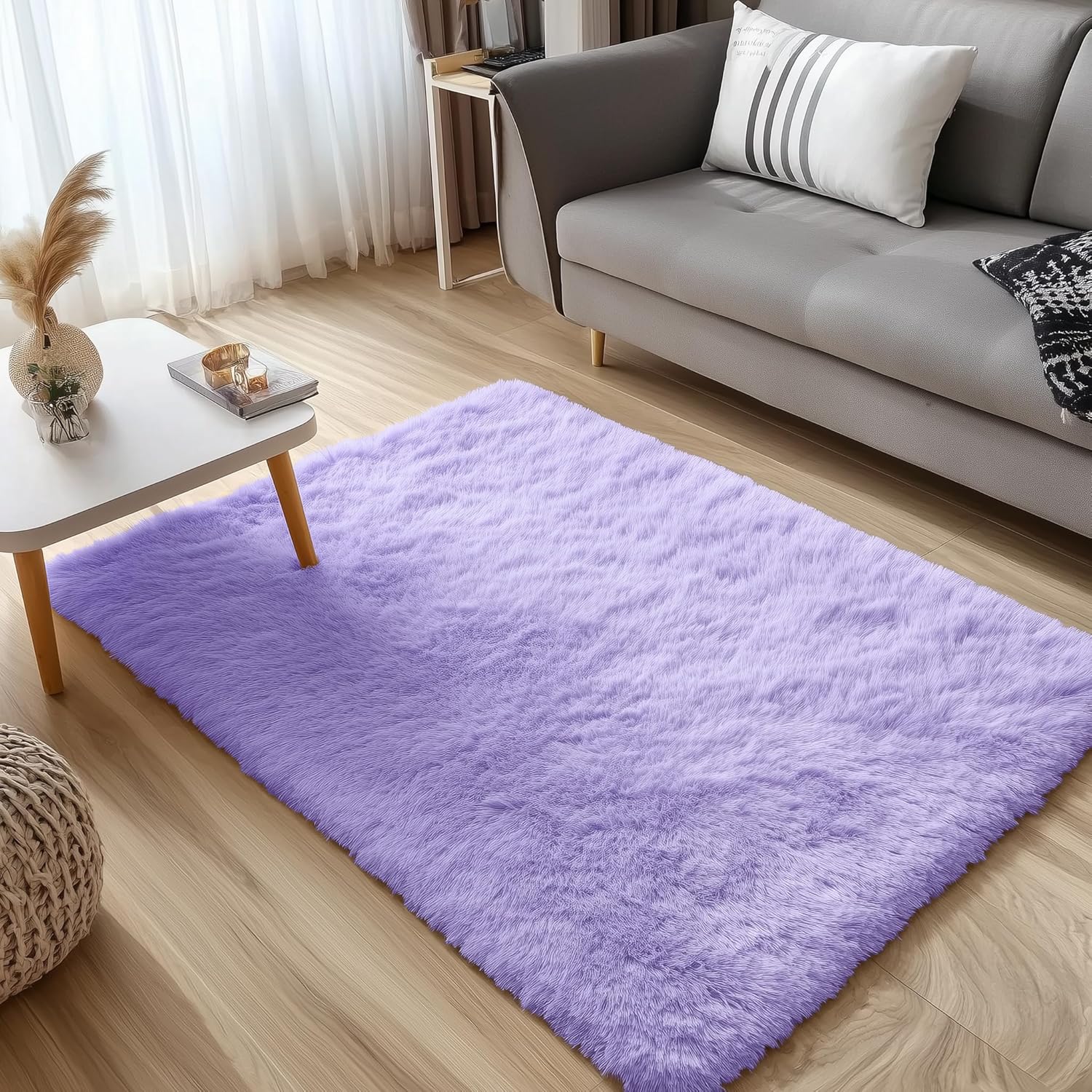OLANLY Soft Fluffy Shaggy Rug - 3x5 Machine Washable Indoor Carpet for Kids & Nursery | Light Purple