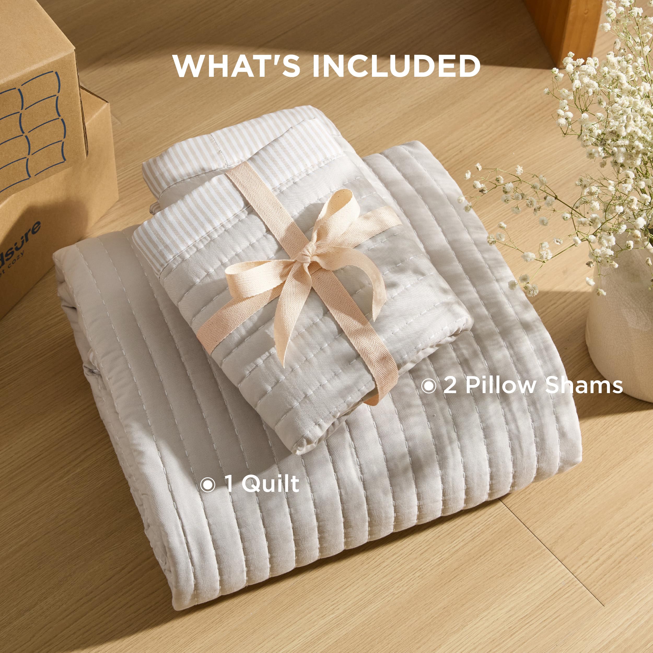 Bedsure Quilts Queen Size - Queen Quilt Bedding Set Bedspread Coverlet Comforter, Lightweight Corduroy Pattern Bedspread, 3-Piece Set with 90"x96" Coverlet & 2 Pillow Shams, All-Season Soft Microfiber