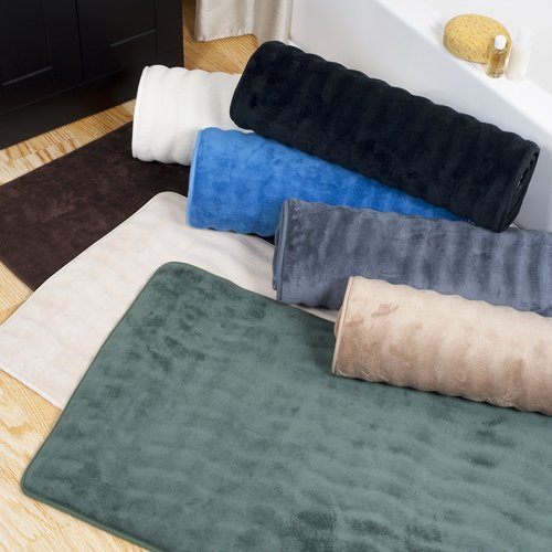 Microfiber Memory Foam Bath Mat - Oversized Padded Nonslip Accent Rug with Wave Pattern for Bathroom, Kitchen, and Laundry Room by Lavish Home (Mocha)