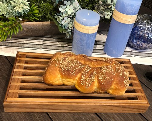 Kalmar Home Acacia Wood Three-in-One Trivet and Bread Crumb Catcher Tray, 15.5" x 8.25" x 1.5"