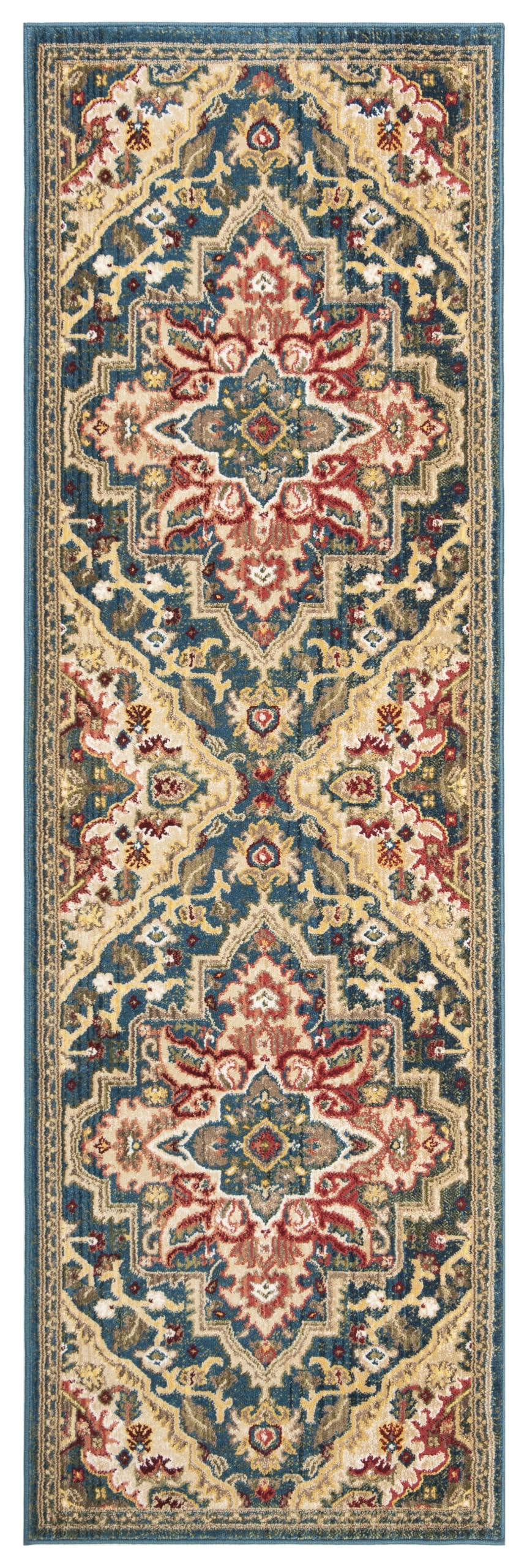 SAFAVIEH Kashan Collection Runner Rug - 2'6" x 6', Blue & Beige, Non-Shedding & Easy to Clean, Ideal for Bedroom, Hallway, Foyer, Kitchen, Entryway (KSN304B)