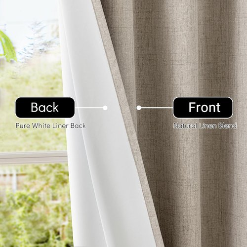 ChrisDowa Linen Blackout Curtains - 100% Thermal Insulated Room Darkening Drapes | 84" Length, Natural Linen, 2 Panels