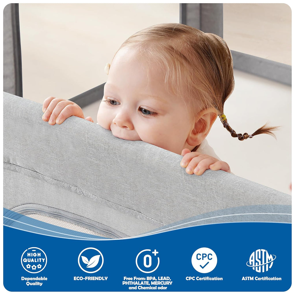 Sweeby Baby Playpen - Extra Large 59x59 Inch Foldable Play Yard with Door | Gray Indoor/Outdoor Fence