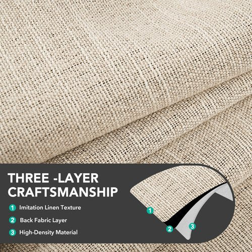 Deconovo Faux Linen 100% Blackout Curtains with Hidden Tabs & Pleat Tape, Tiebacks Included, Thermal Insulated Noise-Reducing Drapes for Bedroom & Living Room, Dark Beige, 50W x 108L, 2 Panels