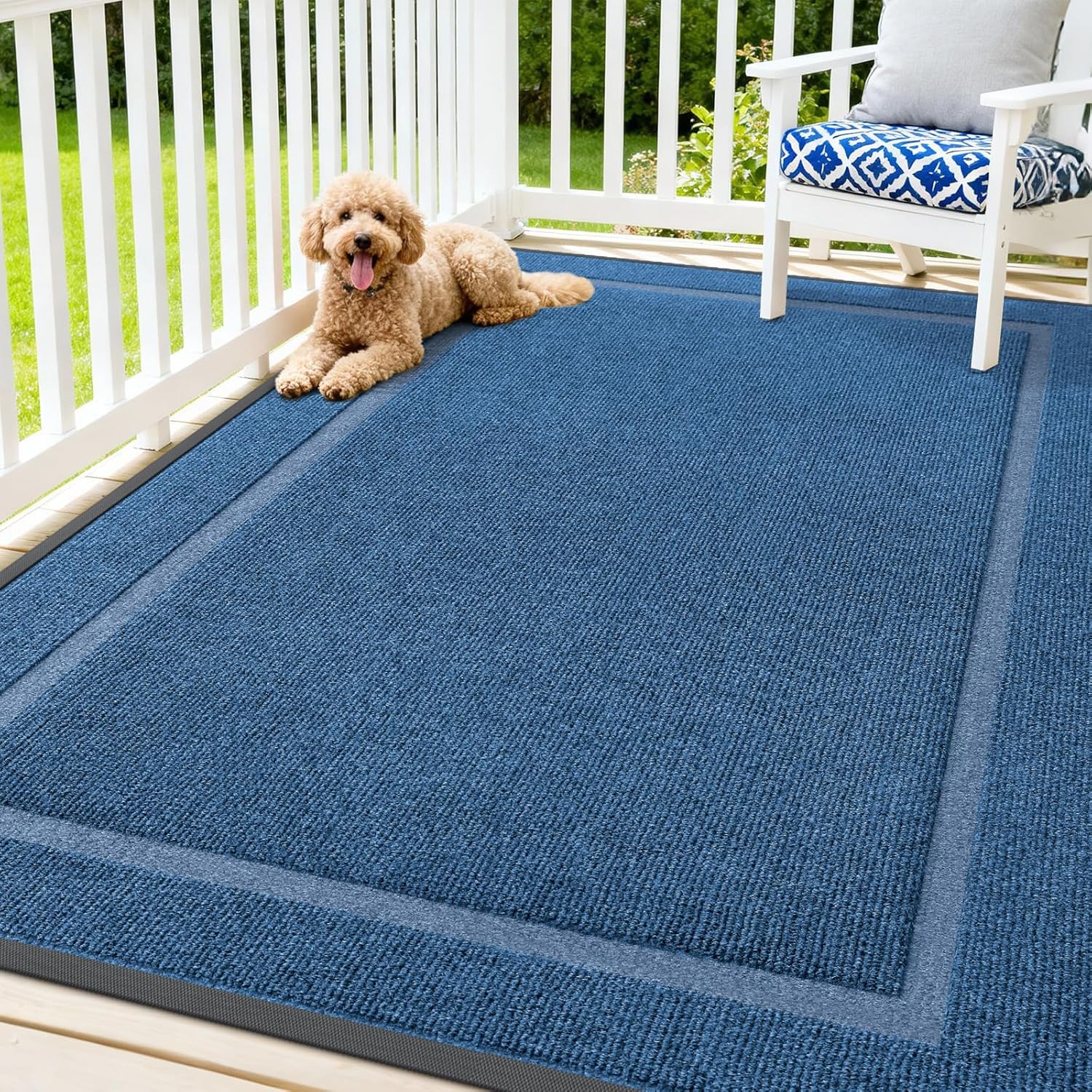 OLANLY Indoor Outdoor Front Door Mat - Waterproof, All-Season, Sturdy Natural Rubber | 71x47, Light Blue