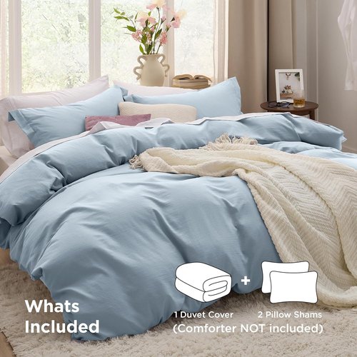 Bedsure Celestial Blue Duvet Cover Set - Extra Soft 3-Piece Full Size Bedding, 80x90 Inches with Zipper Closure