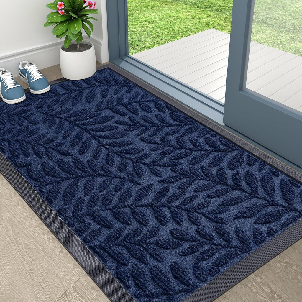 OLANLY Indoor Outdoor Door Mat - Waterproof All-Weather Doormat | 29.5x17, Sturdy Natural Rubber, Navy Blue