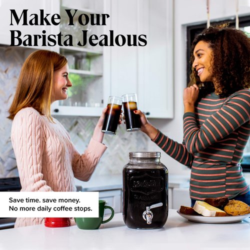 Willow & Everett Cold Brew Coffee & Iced-Tea Maker Pitcher, 1 Gal Glass Dispenser w/Metal Spigot & Mesh Filter Iced Coffee & Sun Tea Brewing System