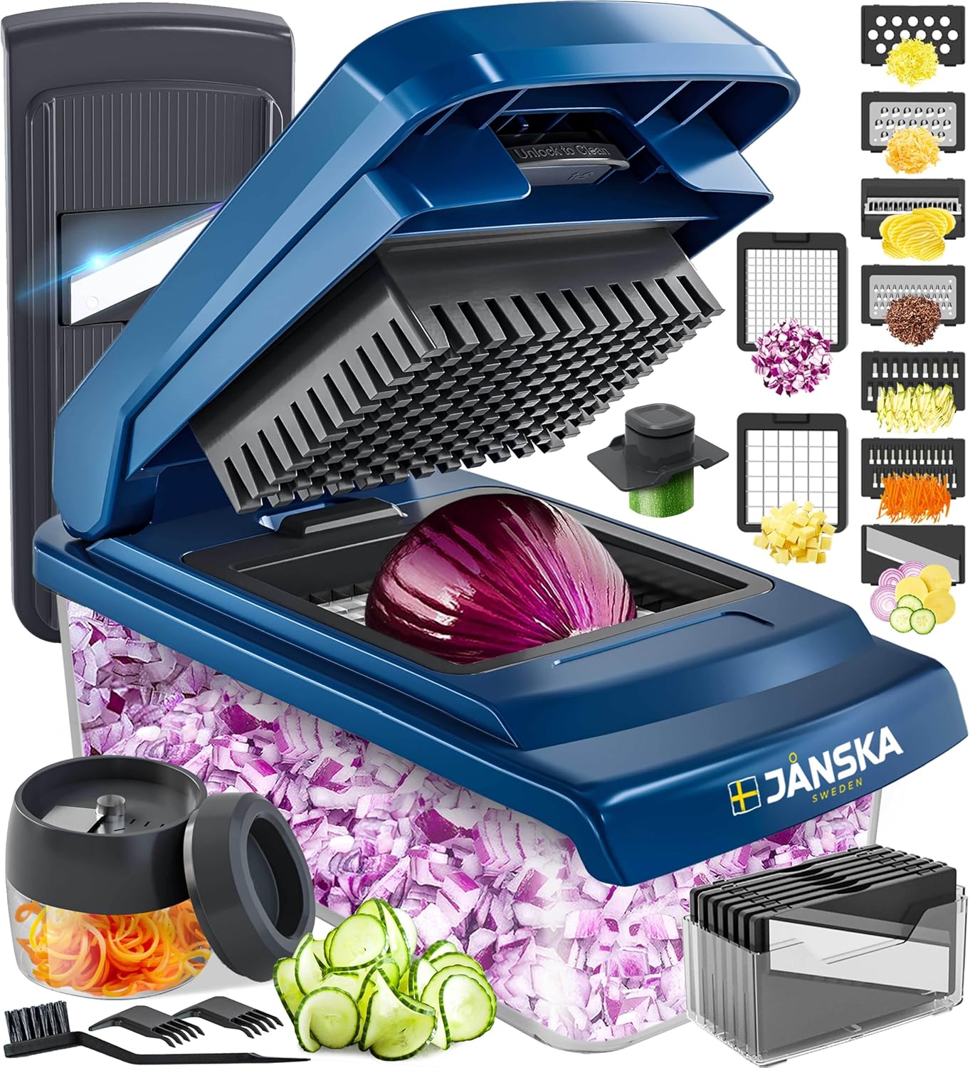 UltraChop Heavy Duty Vegetable Chopper - 12 Blades, Spiralizer & Mandoline Slicer | Blue Kitchen Essential