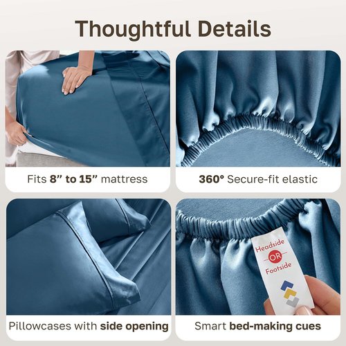 California Design Den Split King Bed Sheet Set - 100% Cotton, 400 TC, Silky Sateen, Deep Pockets - Peacock Blue